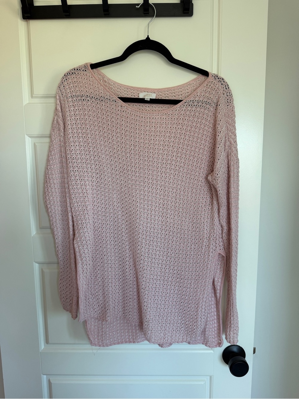 Wilfred Cashmere and Silk Blend Light Pink Open Weave Scoop-Neck Sweater